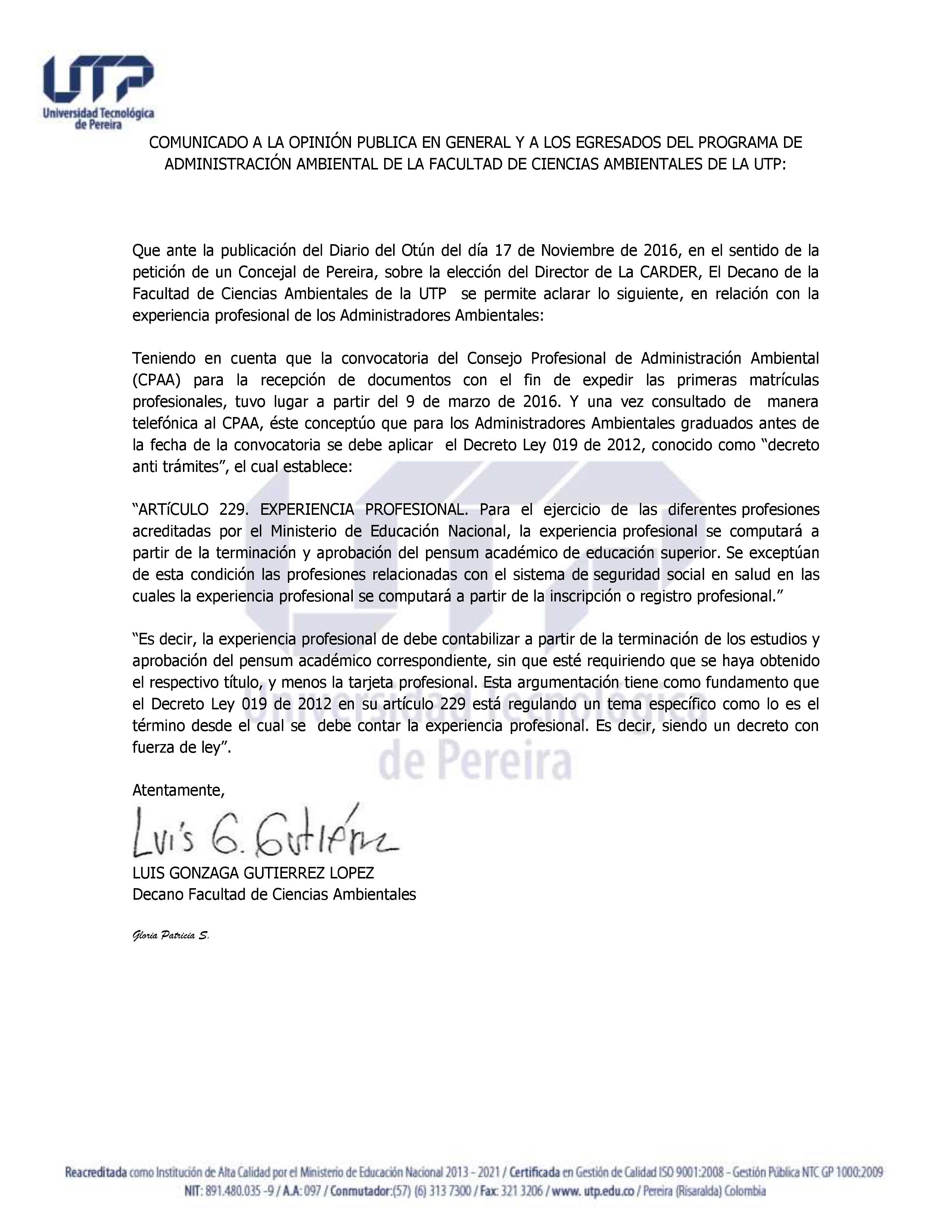 COMUNICADO A